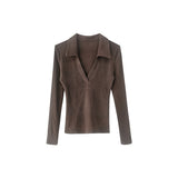 Hottie Sexy V-Neck Thin Bottom Shirt 2026 Early Autumn Solid Sleeve Polo Shirt In Tide T-Shirt
