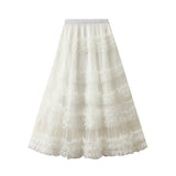 High-End Heavy Industry Lace Cake Skirt Long Skirt Sweet Wind High Waist Wood Ear Net Yarn Skirt 1276