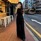 Temperament Korean Version Of Fashion Set Old Money Style Niche Design Sense Know Short Sleeve Top Broad Leg Pants Two Sets Of Women's Clothing