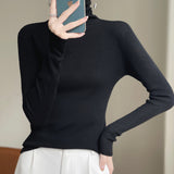 Fine-Woven Wool 2026 Autumn And Winter Women's New Short Korean Version Pile High-Necked Solid Color Knitted Shirt