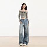 Light-Colored Jeans Women 2025 Trend New Trousers Women Summer Retro Cat Must Be Loose Broad Leg Pants Women