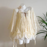 POSHOP Spring Confession Vintage Ancient Lace Bud Dress With Thin Summer Shawl Two Sets