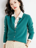 Wool Blended 2026 Autumn And Winter Women's New Loose Round Collar Solid Color Short Sleeve Coat Knitted Open Shirt