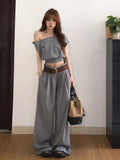 Korean Atmosphere Wears A Set Of Women's Summer Age-Deasy Embroidery Top High-Waisted Casual Pants Two Sets Of Tide