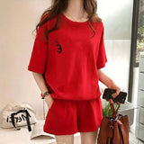 Women's Sports Suit Summer New Korean Version Of The Tide Big-Size Fat Mm Casual Loose Girl Shorts Shorts Two-Sleeve Two-Sleeve Women