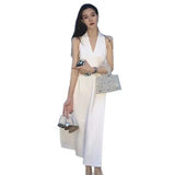 Large-Size Micro-Fat Women's Pure Lusty Deep V Low-Chest Beach Dress Summer Hanging Neck Hollow Back Dress Dress