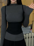 Fat MM Retro Crash Fake Two Long-Sleeved T-Shirts For Autumn And Winter New Slimming Tops Ins