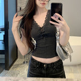 Bracelet Gray V-Neck Short-Sleeved T-Shirt Women's Summer Slimming Hottie Lace Splicing Niche Short Top