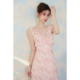 Slim Floral Design-Sensitive Dress 2026 Summer New French Temperament Long Square Pink Dress