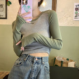 The New Long-Sleeved T-Shirt Girl Spring And Autumn Thin-Skinning Shoulder Slimming Round-Necked Inside The Bottom Shirt Wear