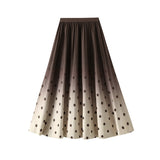 Autumn Korean Version Of High-Waist Thin Gradient Dyed 100-Folded A-Word Skirt Fashion Wave Point Print Medium Long Skirt 2125