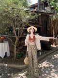 Sanya Skirt Trousers Summer Bohemian Wide Leg Trousers Seaside Flower Trousers High Waist Trumpet Trousers
