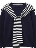 Tmall Quality Early Autumn Two Sets Of Tide Shawls Stacked With Korean Loose Long-Sleeved Edgy High-Waisted Rope Half-Dressed Woman