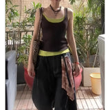 Vintage Two-Piece Sling Sling Vest Women's Summer New Design Feel Inside And Outside Wearing Sleeveless Top Tide