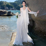 Heavy Industry Stacked Lotus Leaves By The Sea To Take Pictures Beautiful Dress Flowing Morning Robes Daily Birthday Dress Beach Dress