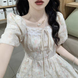 Tea Break French Embroidery And Shredded Floral Dress Female Summer Lace Splicing Temperament Waist Beauty Gentle Wind First Love Dress