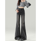 Black-Gray Micro-Horn Jeans Women 2025 Trend With New Autumn And Winter High Waist Thin Small Trumpet Pants