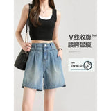 Open-Fork Denim Shorts Women Summer 2026 Thin New High-Waist A Word Loose Small Irregular Shorts