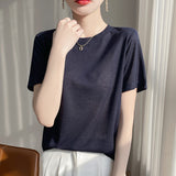 Lyselle 2026 Summer Women's New Women's Short Loose Round Neck Solid Color Short-Sleeved T-Shirt Simple Bottom Top