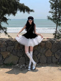 Rich Family Temperament Princess Phony Dress Girl Spring And Autumn 2025 New Velvet Mesh Sleeveless Skirt