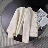 Spring And Autumn 2025 New Korean Version Of The White French Short Style Small Fragrant Temperament Coarse Flowers Coat Woman