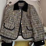 High-End Black Clip Small Scented Cotton Clothes Women's Autumn And Winter 2025 New Velvet Splicing Thick Thick Flowers Coat