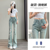 Hole-Breaking Haired Micro-Tight Jeans Women's Spring Summer 2025 New High-Rise Slimming Trumpet Trousers