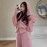 Salt Leisure Sportswear Suit Women's Spring And Autumn Port Style Retro Loose Thin Hooded Sweaty Two-Piece Set