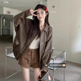 Vintage Coffee Leather Jacket Jacket Women Autumn Black Sweet Cool Fan Car PU Loose Long-Sleeved Top