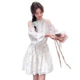 White Floral Dress Women's Summer 2025 New Small Shoulder Carefully Reduce The Age Of The Holiday Style A Skirt