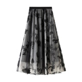 Spring And Summer New High-Rise Thin A-Word Lace Butterfly Fairy Mesh In The Long Skirt Women's Skirt 8652