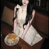 Summer New Sweet Fat Mm French Pure Passion Hottie Sleeveless Dress Rich Rich Gold Waist Thin A Word Short Skirt