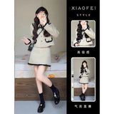 Small Fragrant Suit Women's Spring And Autumn Qigong Faded Bow Tie With Short Coat Skirt Two Sets