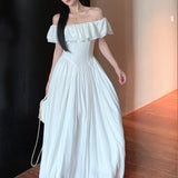 Sweet And Gentle Square Collar Lotus Leaf Dress Waist Thin Design Dress French Summer New High-End Temperament