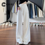 White Plus Velvet Broad-Legged Jeans Women's Autumn And Winter New High-Waisted Loose Loose Casual Small Narrow Version Of Straight Trousers