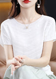 Tiansi 2026 Spring And Summer Women's New Lady Loose Temperament Beads Short-Sleeved T-Shirt Bottom Knitted Half-Sleeved Top