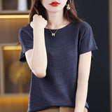 Tiansi 2026 Spring And Summer Women's New Lady Loose Temperament Beads Short-Sleeved T-Shirt Bottom Knitted Half-Sleeved Top