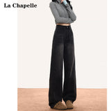 Black And Narrow Version Of Broad-Legged Jeans Women 2025 Autumn And Winter Trend New Super Soft Yarn Dredging Trousers