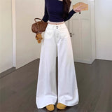 Vintage High-Waist Jeans Loose Tug Trousers Women's Autumn And Winter New Thin Loose Broad Leg Trousers White Trousers