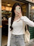 White Inside Cross-Care Machine Bottom T-Shirt Spring And Autumn Chic Tunic Dress Simple Design Sense Long-Sleeved T-Shirt