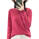 Line Ready-To-Wear 100% Pure Wool 2026 Autumn And Winter New Women's Round Collar Short Hollow Loose Knitted Bottom Sweater