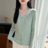 Skin-Skin Velvet 2026 Autumn And Winter New Women's Loose Wood Ear V Collar Collar Bottom Knitted Cardigan Sweater Jacket