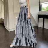 Vintage Tie-Dye Dress Women's Spring And Summer Holiday Wind High Waist Thin A Skirt Hanging Long Skirt Small Big Swing Skirt