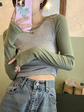 The New Long-Sleeved T-Shirt Girl Spring And Autumn Thin-Skinning Shoulder Slimming Round-Necked Inside The Bottom Shirt Wear