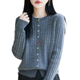 100% Pure Wool 2026 Autumn And Winter New Women's Loose Collar Twisting Buckle Bottom Top Knitted Open Shirt Coat
