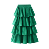 Wood Ear Splicing A Hundred Folds Swing Half-Dress Woman 2025 Summer New Medium And Long Cake Skirt 1020