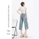 Seven-Point Jeans Women's Summer Thin 2025 New High-Waisted Loose Small Man Hair-Ripped 7-Point Pants