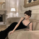 Birthday Dinner Hepburn Style Dress High-End Repair Body Open Fork Diamond Black Velvet Sling Dress Female Long