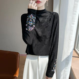 Fine Spinning 2026 Spring Female New Designer Embroidery Small Collar Chinese Style Loose Bottom Knitting Shirt