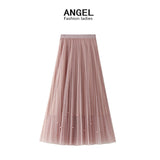 Heavy Industry Nail Pearl Dress Women's Half-Dress Dress 2025 Spring And Autumn Mid-Autumn Long Dress Net Yarn Dress 100Folded Dress 8581